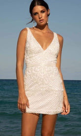Jeweled Waistband Sleeveless Short Bridal Dress